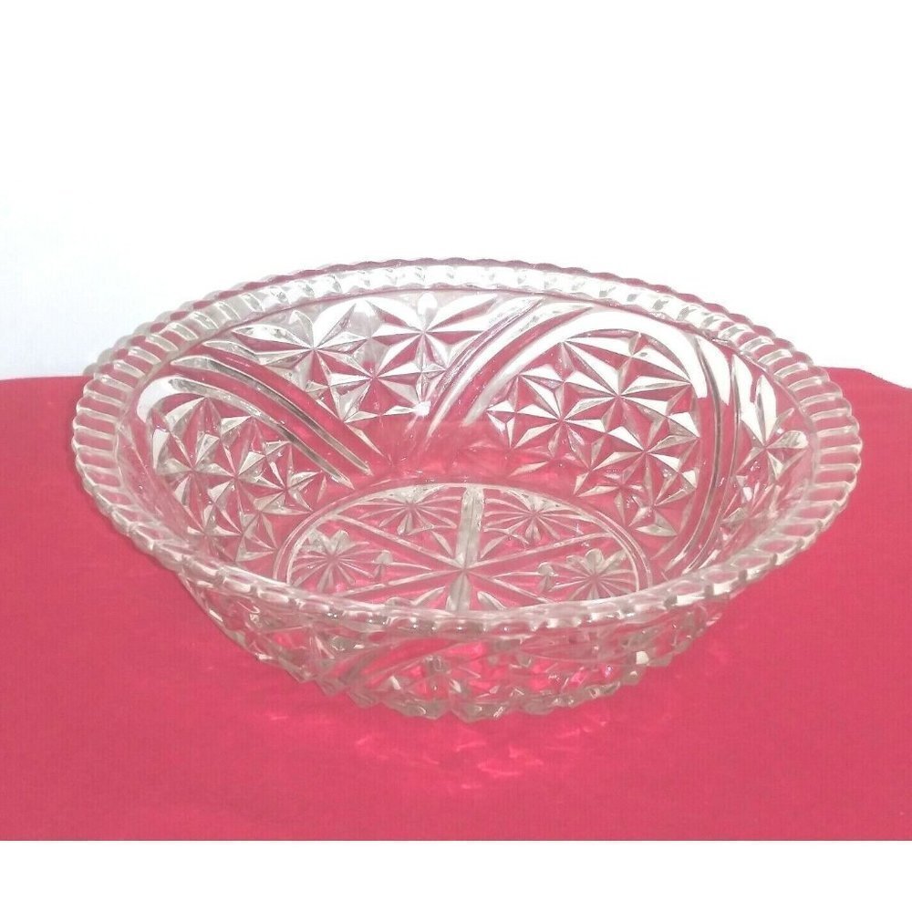 Vintage Salad Bowl LARGE Clear Cut Glass Fruit Serving Deep 10.5" x 3" EUC